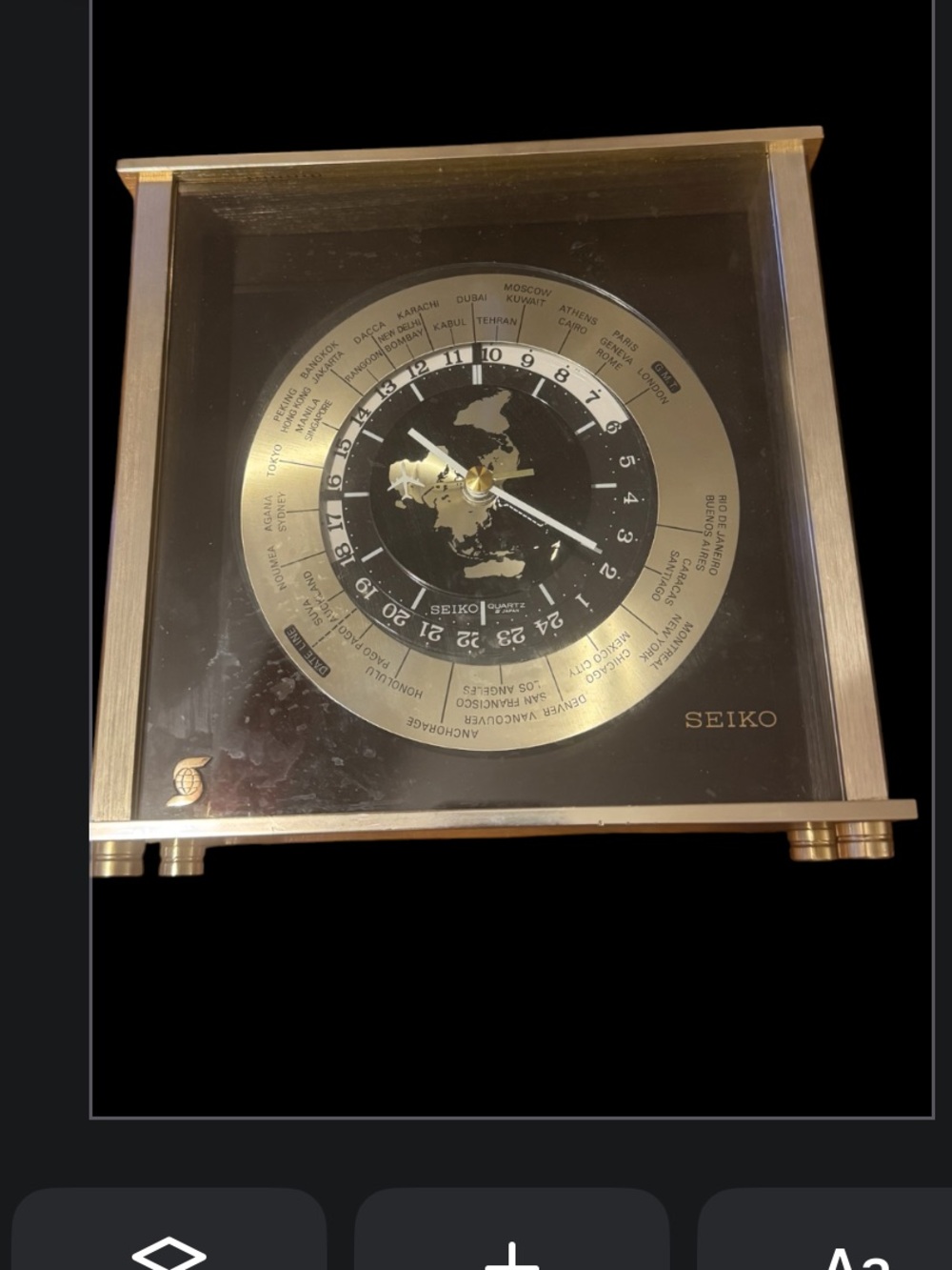 Rare Seiko Gold and Black World Time Desk/Wall Clock -operated by battery
